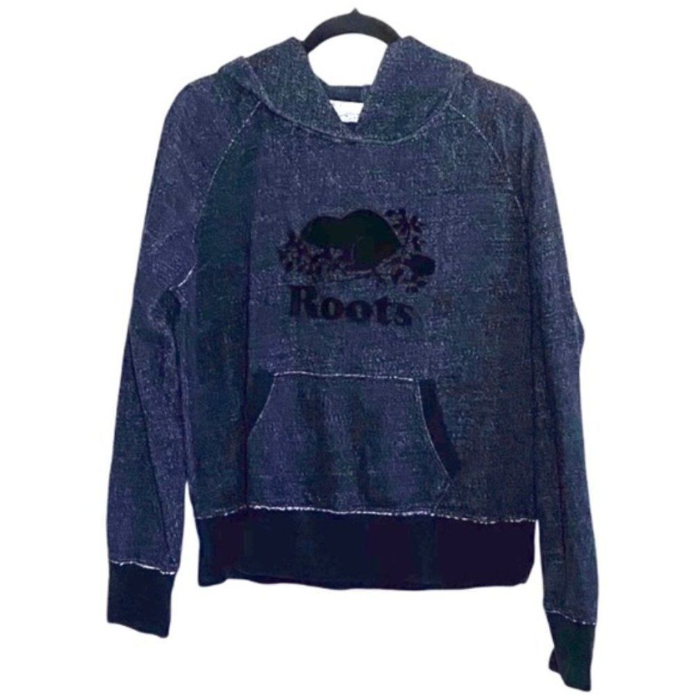 Roots Canada Hoodie Gray Denim Like Cotton Size XL Y